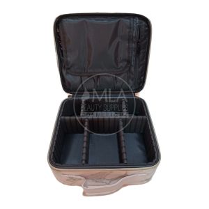 White makeup case with compartments and handle for organizing beauty supplies