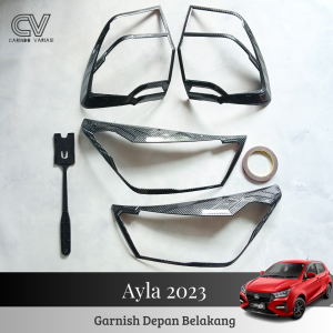 Paket Cover Garnish Lampu Depan Belakang Mobil Ayla 2023 Carbon