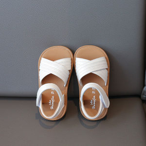 Girls Sandals Cross-tied Strape Summer New Beige Girls Shoes Brown Soft Bottom Anti-slip Casual Children Baby Beach Shoes I05256
