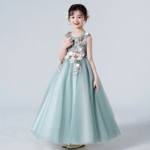 4 5 6 7 8 9 10 11 12 13 14 years old Summer Sleeveless Green White Christmas Piano Party Dress Girl Clothes Wedding Ball Gown Kids Dresses For Girls Tutu Dress Teenager Children Formal Wear