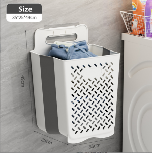 “Local Stock" 42L Plastic Collapsible Hanging Laundry Basket with Carry Handle Space-Saving Wall Hanging Laundry Basket Durable Tall Folding Plastic Laundry Hamper Waterproof Dirty Clothes Organizer 42L