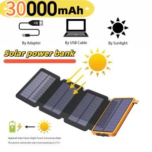 30000mAh Solar Power Bank External Battery Pack Folding Solar Panel Powerbank Double USB Charger Phone Powerbank