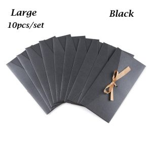 NOBLELYN 10 Pcs/ Set Stationery Multicolor Retro Bow Envelope Pearlescent Paper Envelop Greeting Card Bags Ribbon Mailer