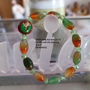 Chuỗi tràng hạt mân côi mã não đá xanh nâu đeo tay 10 hạt( hạt tròn và hạt dài) - chuỗi p.h.o.n.g th.ủ.y