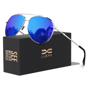 Kacamata Hitam Aviator LUENX untuk Wanita Pria dengan Lensa Polarized Perlindungan UV 400 Trendy Berkendara 60MM 1503-3