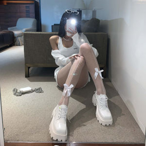 【♡Lovely girls house♡】Girls Pantyhose with Bow-Knot Design Cute Black White Fishnet Stockings