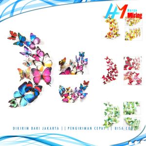 STIKER DINDING 3D MOTIF KUPU-KUPU / WALL STICKER 12PCS BUTTERFLY PVC / DEKORASI 12 IN 1