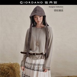 Giordano Women Lettuce trim crewneck long sleeve tee Free Shipping 18326631
