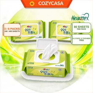 【CozyCasa】 【3/6Packs】心相印Hearttex Antibacterial Wet Wipes 80 Sheets Alcohol-Free Personal Cleansing Wipes