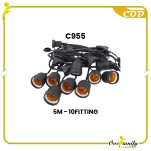 ONE-C955 Kabel Fitting Lampu Gantung Outdoor 10 Meter 10 Fitting dengan Colokan / Fitting Lampu Hias
