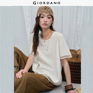 Giordano Women Lace trim short sleeve blouse Free Shipping 18346909