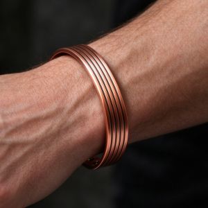 Vintage Line Pattern Open Cuff Bangle for Men Women Solid Pure Copper Health Energy Adjustable Jewelry Accessories Gift