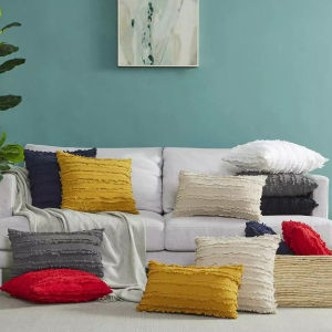 Boho Throw Pillow Cover Cotton Linen Macrame Pillow Case Striped Jacquard Decorative Cushion Cover for Sofa Bed Couch Living Room Nordic Home Decor