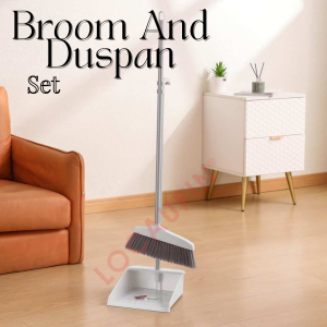 Plastic Broom and Dustpan Set for Household Cleaning Long Handle Sweeper Soft Bristle Comb Teeth Thick Sturdy Durable