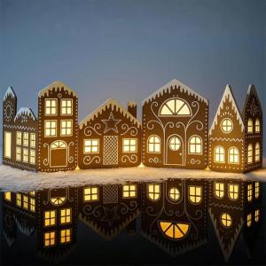 Handbuilt Large Christmas Cake House Cardboard Outfits with Lights Cardboard Cake Village Decor for Christmas Party Games Handbuilt Home Decor