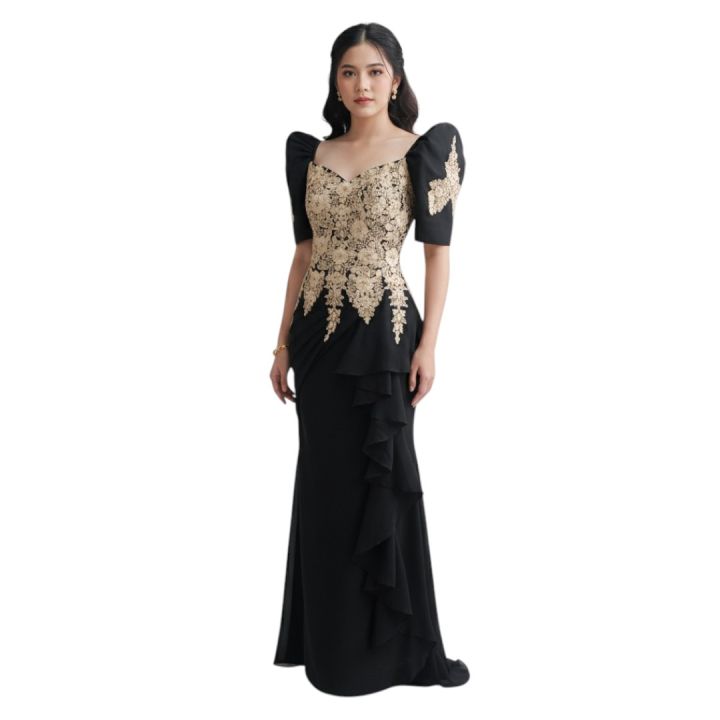 Filipiniana Modern dress Serpentina Cut chiffon with patching corded lace |  Lazada PH