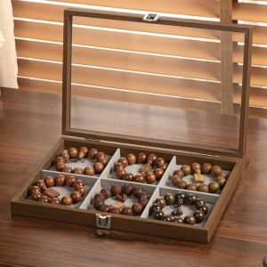 GAOSU Nhung Khay trang sức bằng gỗ Sức chứa lớn Chống bụi Hộp trưng bày trang sức Thời trang Khuyên tai Nhẫn Hộp đựng đồ trang sức Hộp đựng trang sức