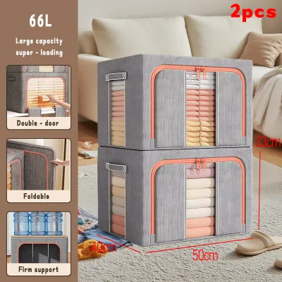 【StoreSmart】READY STOCK Foldable cotton and linen double window storage box Large capacity organizer Kotak simpanan pakaian 收納櫃/收納盒 131/255