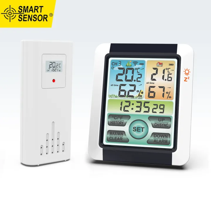 Smart Sensor Indoor Outdoor Temperature Humidity Meter Color Touchable ...