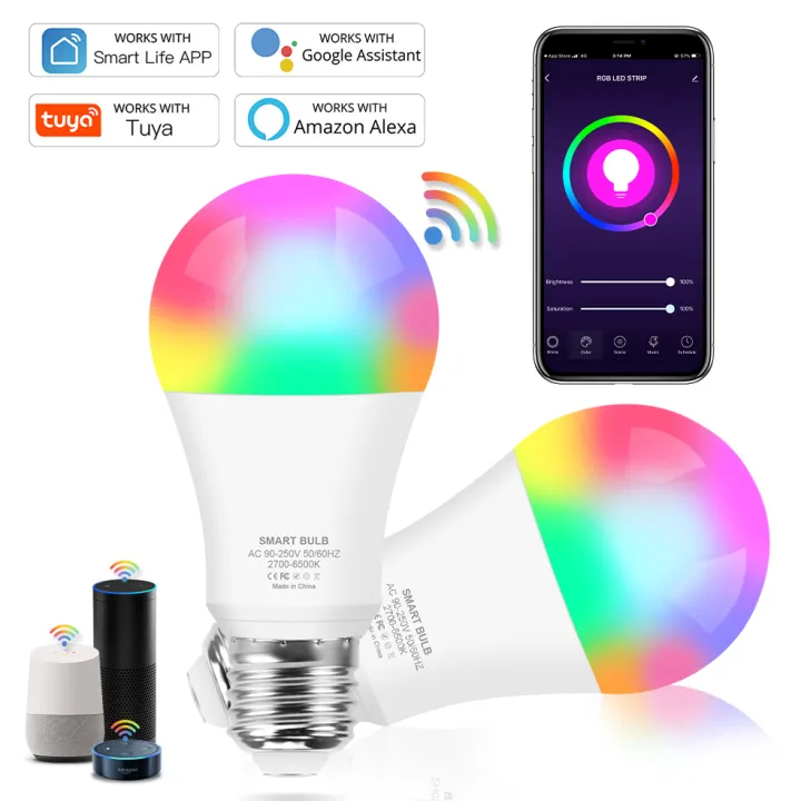 [Oneapplepie] 2ชิ้น Tuya ไฟหลอดไฟ Smart Led RGBCW เปลี่ยนสี Wifi RGB ...
