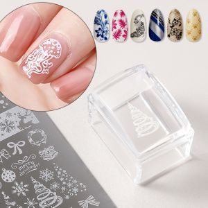 PLLEWY Transparent Nail Art Stamping Plates Square Reusable Manicure Stamping Plates  French Silicone Nail Stamper Manicure Tools