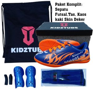 KIDZTUBS Sepatu Futsal Anak Paket Komplit Sepatu Futsal Tas Skin Deker Kaos Kaki Usia 6-10 Tahun Size 28 29 30 31 32 33 34 35 36 37 KDZ1548122424