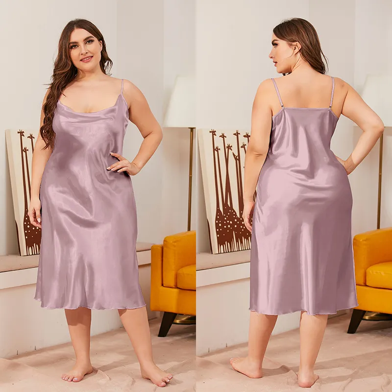 Women's Plus Size Nightgown V Neck Satin Lace Chemise Babydoll
