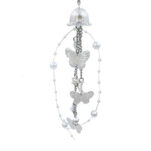 Dainty White Butterfly Pearl Fringe Phone Lanyard Wind Chime Pendant Keychain Charming Unique Phone Strap Decor