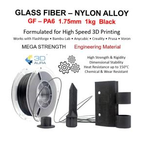 3D AURA 1.75mm Glass Fiber Nylon Alloy PA6 - GF Black 1kg 3D Printer Filament Printing Material Flashforge Bambu Lab Voron Creality Snapmaker Prusa Anycubic Elegoo Qidi Creatbot