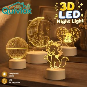 Quivlox 3D Acrylic LED Night Light 3 Adjustable Color Modes USB Rechargeable Portable Desk Sleeping Lamp For Bedroom Study Home Decor