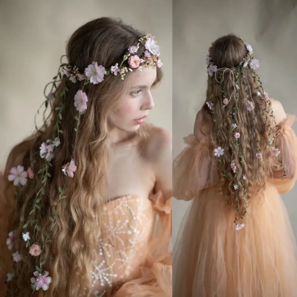 1pc Fashion Headband Forest Fairy Simulation Flower Rattan Tassel