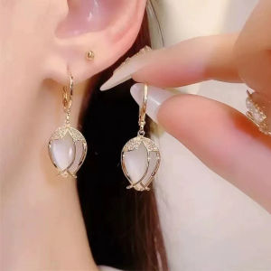 Fashion Elegant Shiny Crystal Earrings For Women Cat Eye Stone Earrings