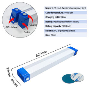 [Ready Stock] Portable LED Emergency Light 17CM-52CM Magnetic USB Rechargeable Emergency Lamp LED Tent Lamp Adjustable Cabinet Closet Handheld LED Tube Fishing Market Night Light