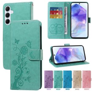 Ốp lật bảo vệ khe cắm thẻ ví da từ tính cho Samsung Galaxy A56 A55 A35 A25 A05 A05S A36 A26 A06 A15 A16 5G Samsung A56 A55 A15 A16 4G vỏ điện thoại Hoa May Mắn