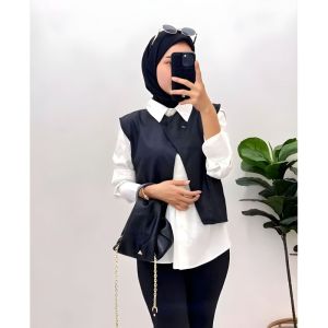 NUNA VEST / VEST BASIC WANITA / Vest Linen Atasan Wanita Crop