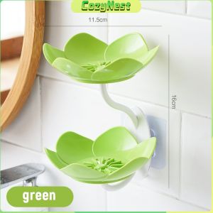 C.N. Double Layer Lotus Shaped Flowers Shape Soap Dish Soap Box Punch-free Wall Mounted