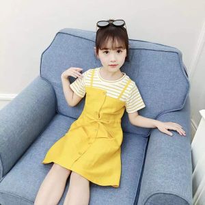 Dress For Kids Girl Fake Two Piece Dress Striped Short-Sleeve Mid-length Baby Girl S Clothing Kid Dresses Fashion Kids Girl