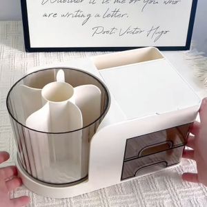 กล่องใส่ของ ลิ้นชักเล็ก 2in1 มีกระจก หมุนได้ ชุดกล่องอเนกประสงค์ ที่ใส่ปากกาอเนกประสงค์ Cutie world