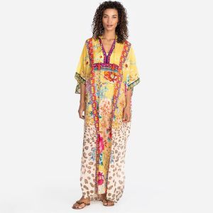 Idyllic Garden Floral Dress Women Summer Ankle Length Lace Up Holiday Resortwear Beach Cover Up Japanese Ukiyoe Flowers Pattern