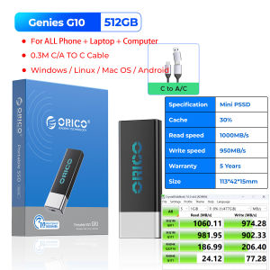 ORICO Genie 1000MB/S RGB Extreme Portable SSD External SSD 1TB USB 3.2 Gen2 Type C PSSD For iphone 15 Mac Windows