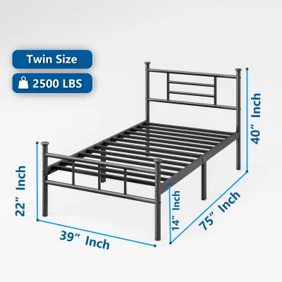 COMASACH Classic Wrought Iron Bed Frame Metal Bed Frame with Headboard Footboard and Headboard 45cm/18inch high Single/Double Bed Under-bed Storage Space/No Spring Mattress Required/Queen Twin Full Black