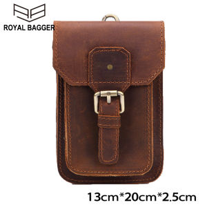 Royal Bagger Genuine Cow Leather Cowhide Waist Pack Belt Bag Small Crazy Horse Leather Multifunction Phone Wallets Purse For Men Pocket Pouch Retro