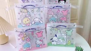 24x22 Sanrio Pencil Case PVC Transparent Document Bag Office File Holder School Folder Mymelody Kuromi Cinnamoroll Pochacco Zipper Pouch Loop Pull Organizer Stationery Desk Storage