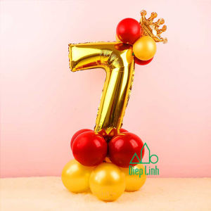 [HCM]Combo bóng số vàng size đại 70cm kèm bong bóng nhũ vương miện trang trí - Diệp Linh