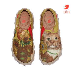 UIN Toledo VI Womens Sneakers Slip Ons Lightweight Flats Walking Loafers Travel Shoes-Fat Cat Art