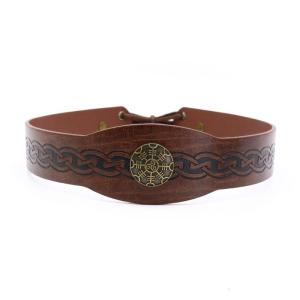 Vintage PU Leather Headband with Medieval Pattern Adjustable Hairband for Everyday Outfit Stage Performances Headwear