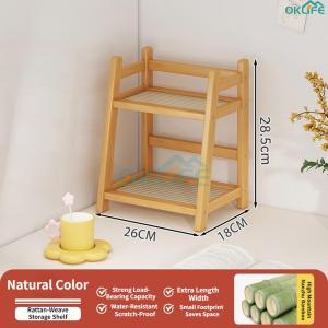 [OKLIFE. SG]2-Tier Bamboo Kitchen Shelf Freestanding Countertop Organizer for Spices Snacks & Utensils