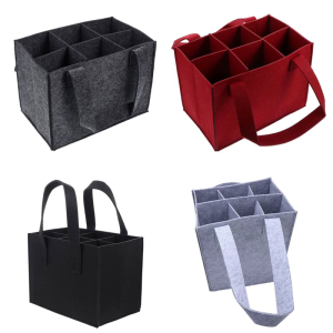 2Pieces Elegant Felt Wine Carriers Bag with 6 Compartments with Protective Padding and Handle Beer Bottle Holders Bag