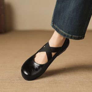 Free Shipping 2026 Autumn New Retro WomenS Soft Leather Shoes With Soft Sole Elasticated Shallow Mouth And Flat Sole