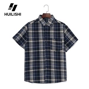HUILISHI New Casual Checkered Flannel Long Sleeve Button-Up Shirt for Men